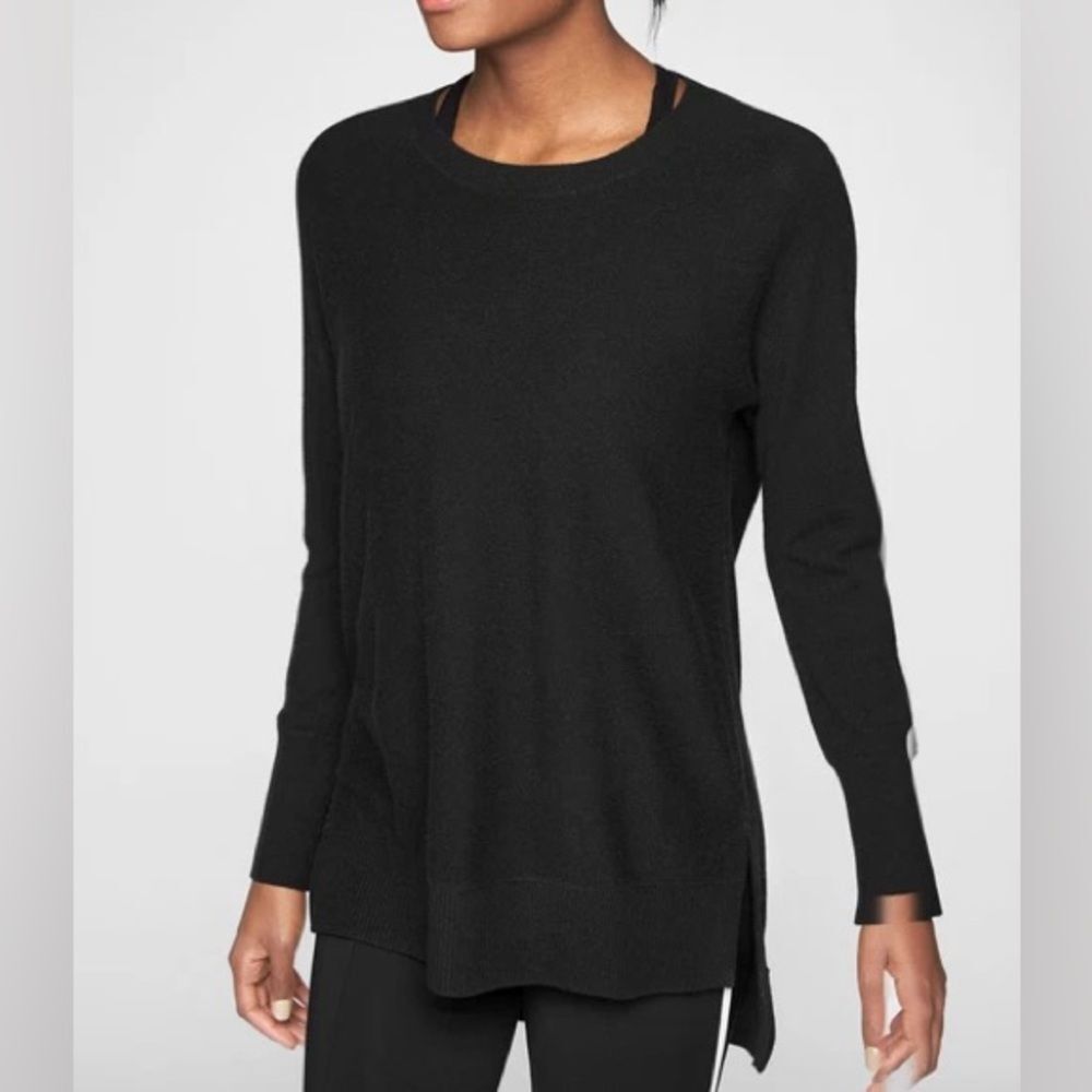 Athleta Wool Cashmere Stargazer Black Crewneck Pullover Sweater Women’s Size XS